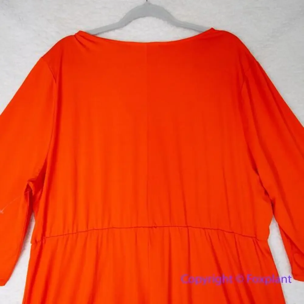 New! Eloquii‎ orange red tie front V neck bell sleeve dress, size 20
